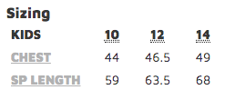 Kids sizing